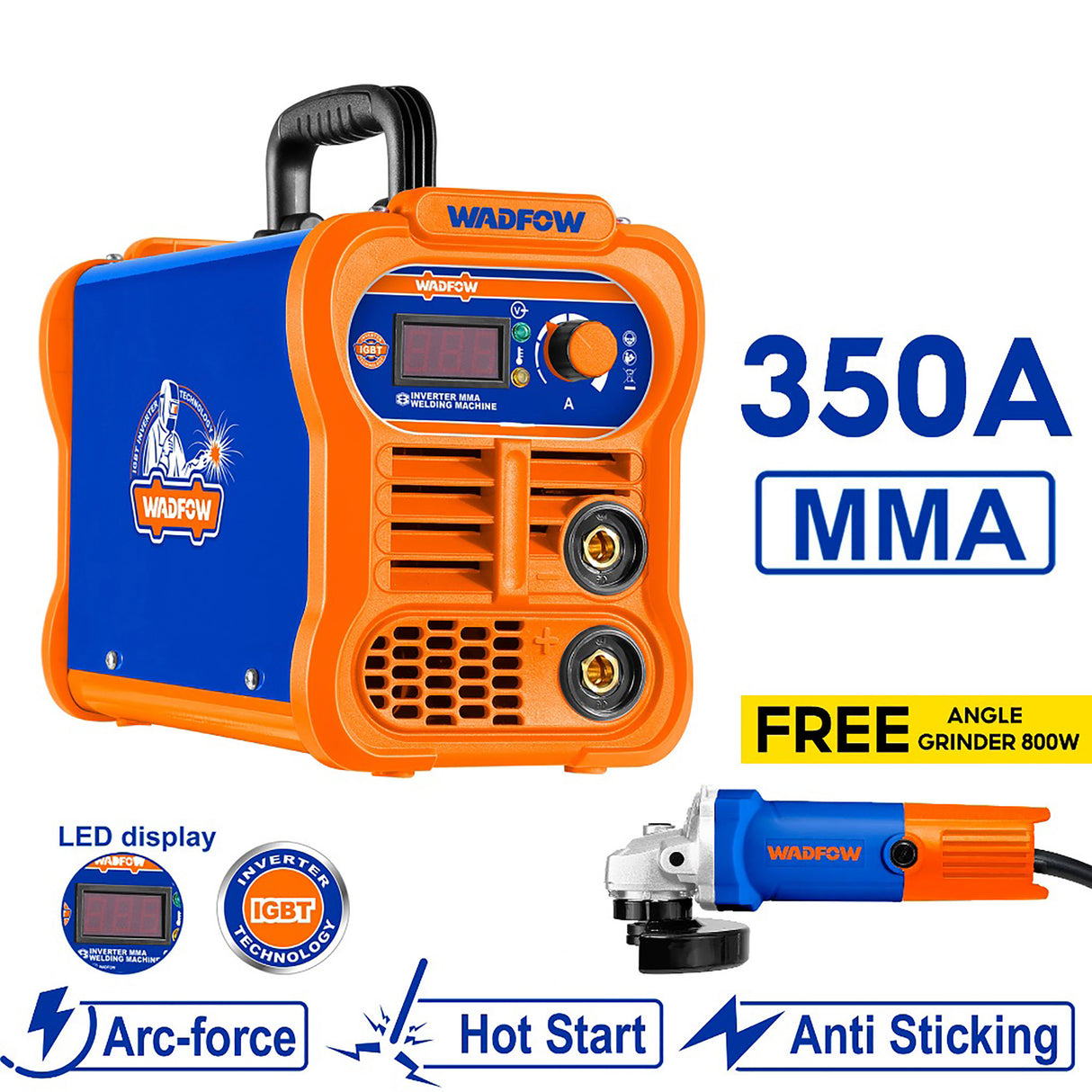 Wadfow 320A / 350A MMA Welding Machine Inverter Portable IGBT with Free Angle Grinder