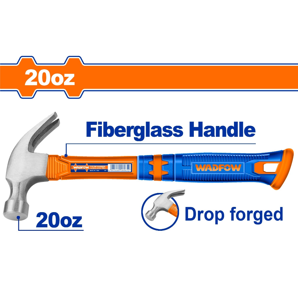 Wadfow Drop-Forged Carbon Steel Hammerhead Claw Hammer With Fiberglass Handle WAD-HT