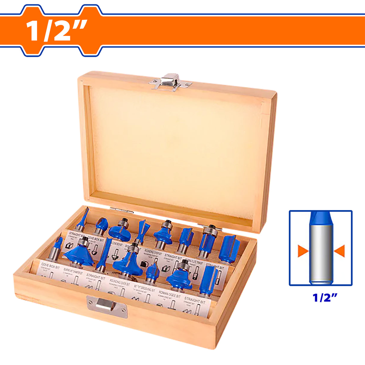 Wadfow 1/2in & 1/4in 15PCS/Set Router Bits Shank for Wood Working Cutting Tools