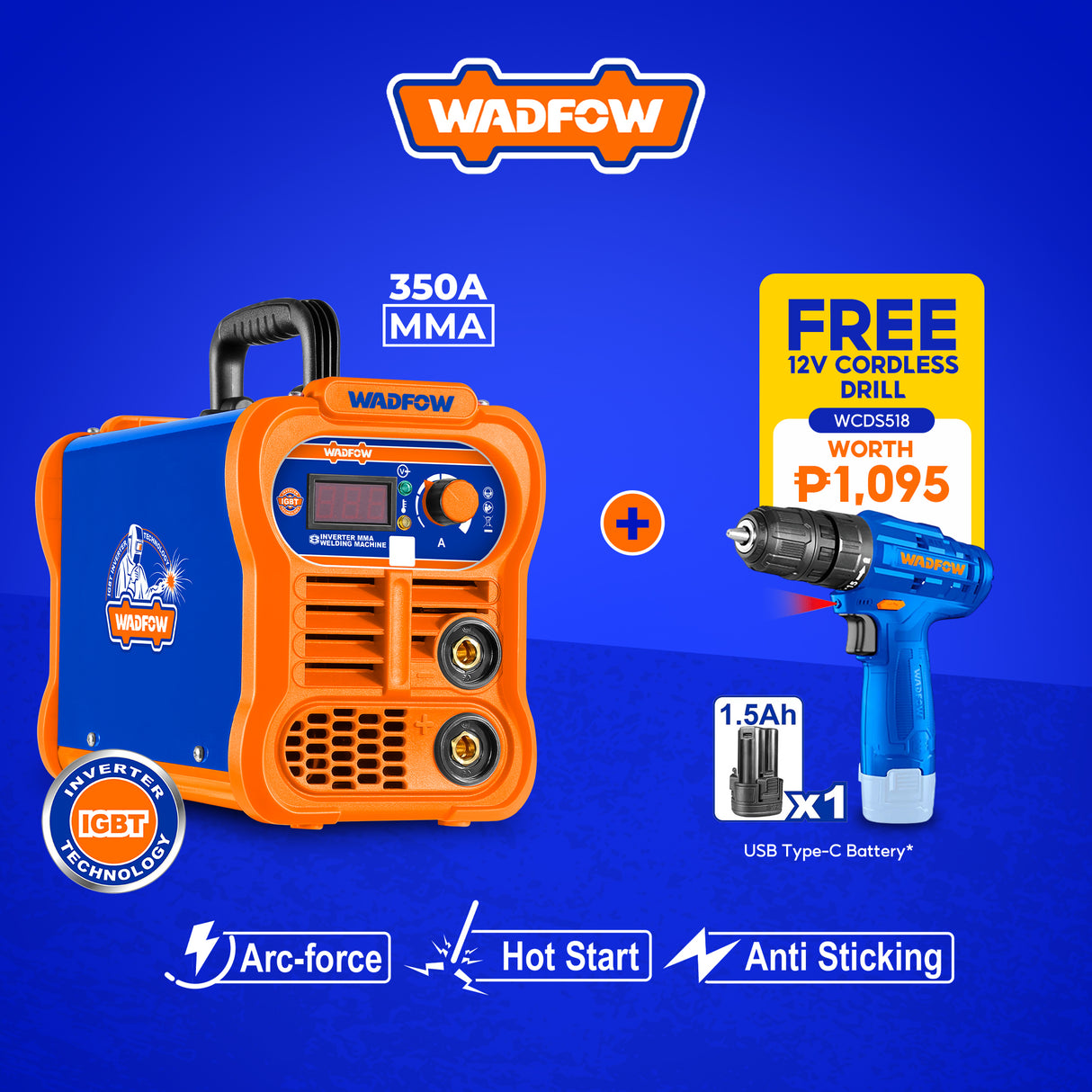 Wadfow 320A / 350A MMA Welding Machine Inverter Portable IGBT (Freebies 800w Angle Grinder) (WHT)
