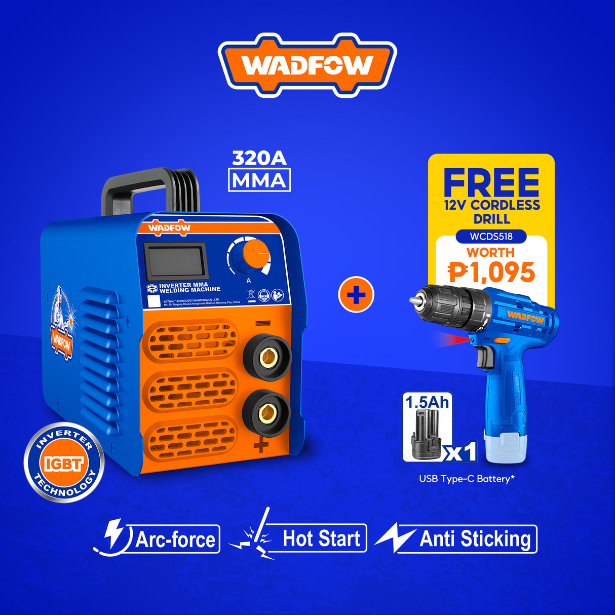 Wadfow 320A / 350A MMA Welding Machine Inverter Portable IGBT (Freebies 800w Angle Grinder) (WHT)
