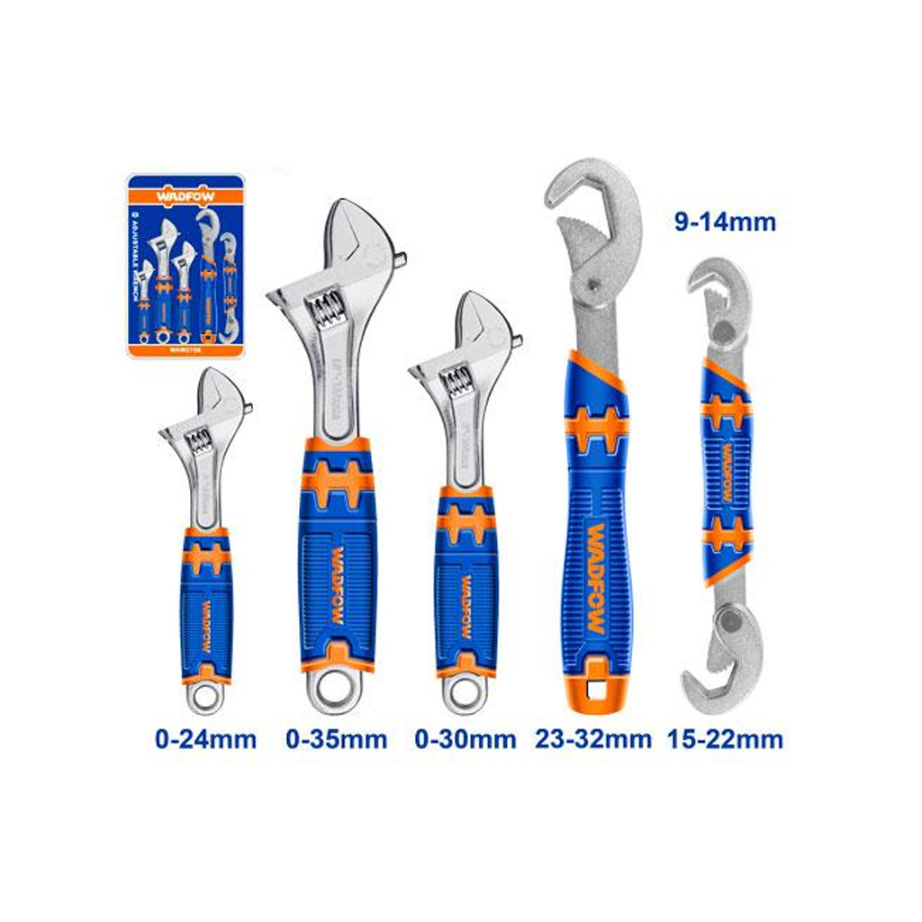 Set of 5 Adjustable Wrenches and Double-Mouth Spanner WAW275K