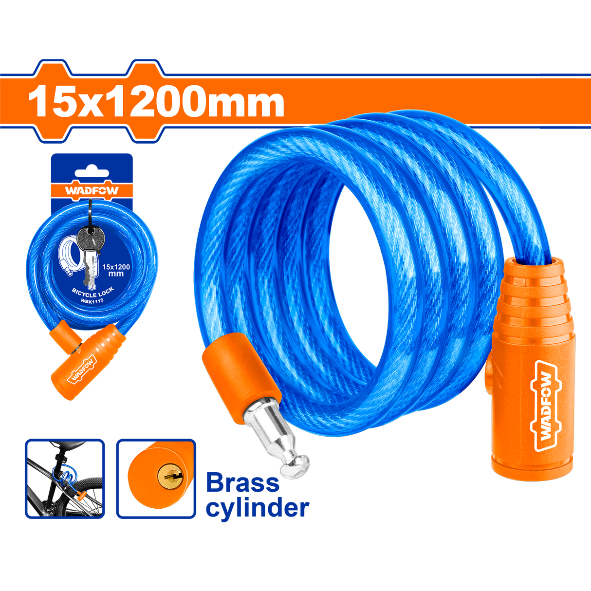 Wadfow 12mm x 800mm | 12mm x 1200mm | 15mm x 1200mm Bicycle Lock / Safety Lock with 2 pcs iron keys