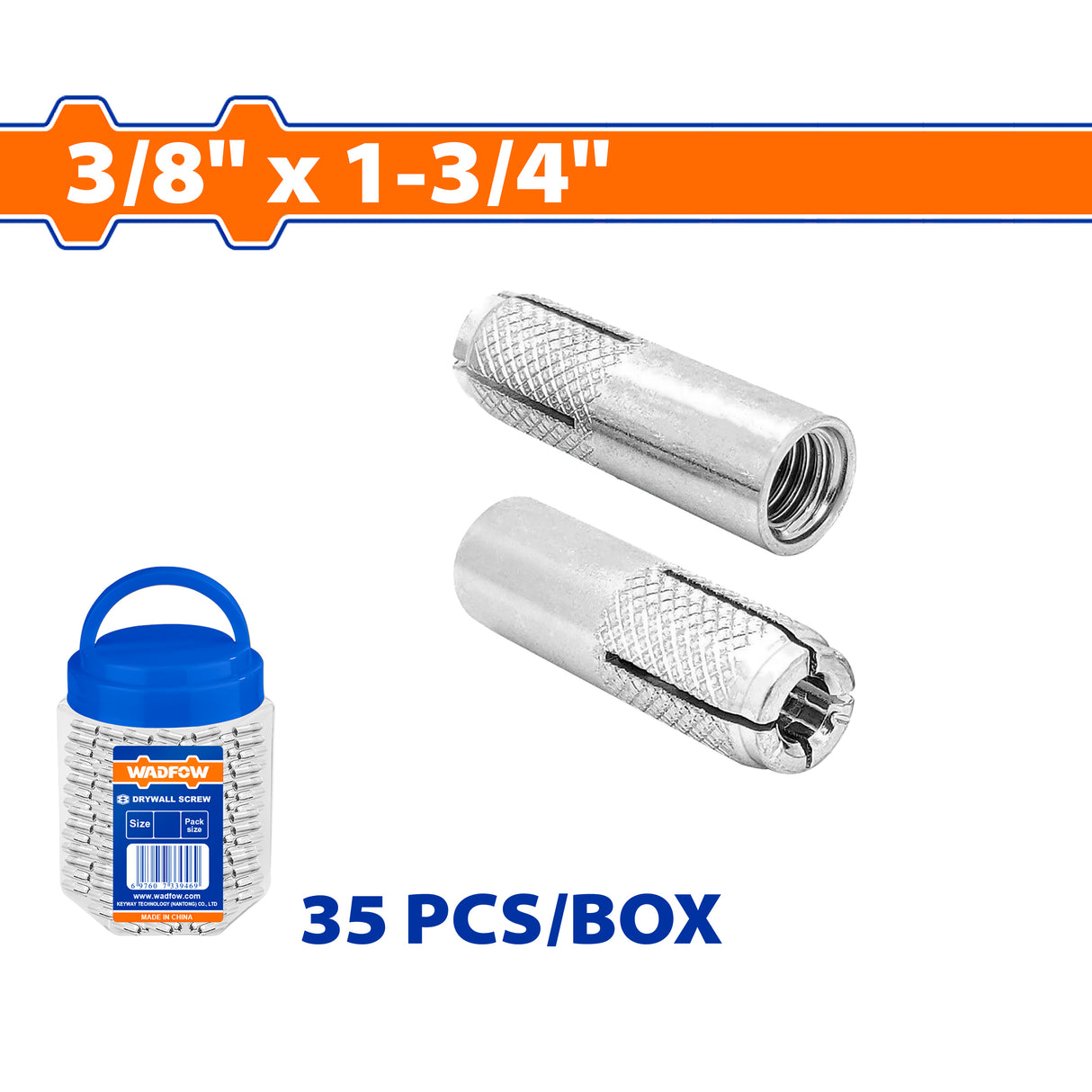 Wadfow 15pcs/120pcs Drop-in Anchor/Tox 1/4inx1in | 1/2inx2in SOLD PER BOTTLE