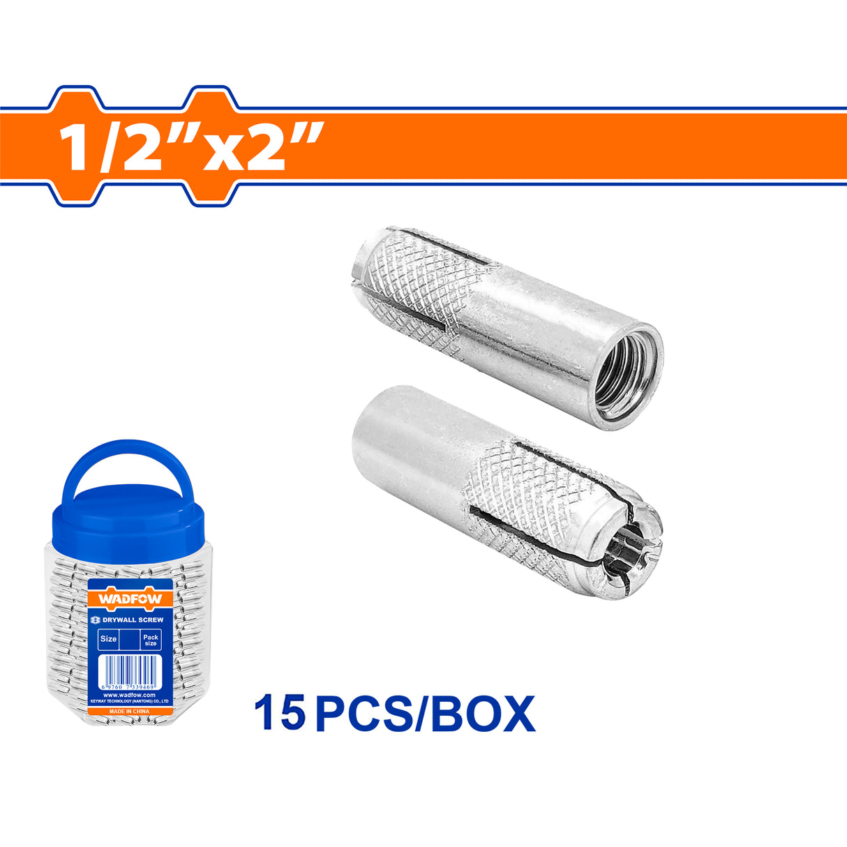 Wadfow 15pcs/120pcs Drop-in Anchor/Tox 1/4inx1in | 1/2inx2in SOLD PER BOTTLE