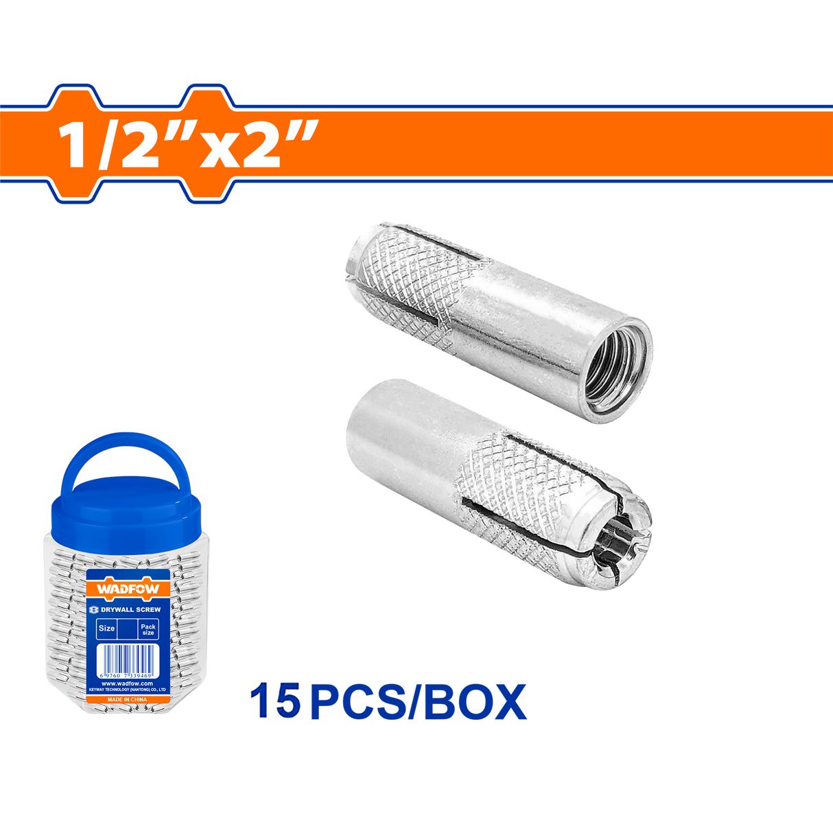 Wadfow 15pcs/120pcs Drop-in Anchor/Tox 1/4inx1in | 1/2inx2in SOLD PER BOTTLE