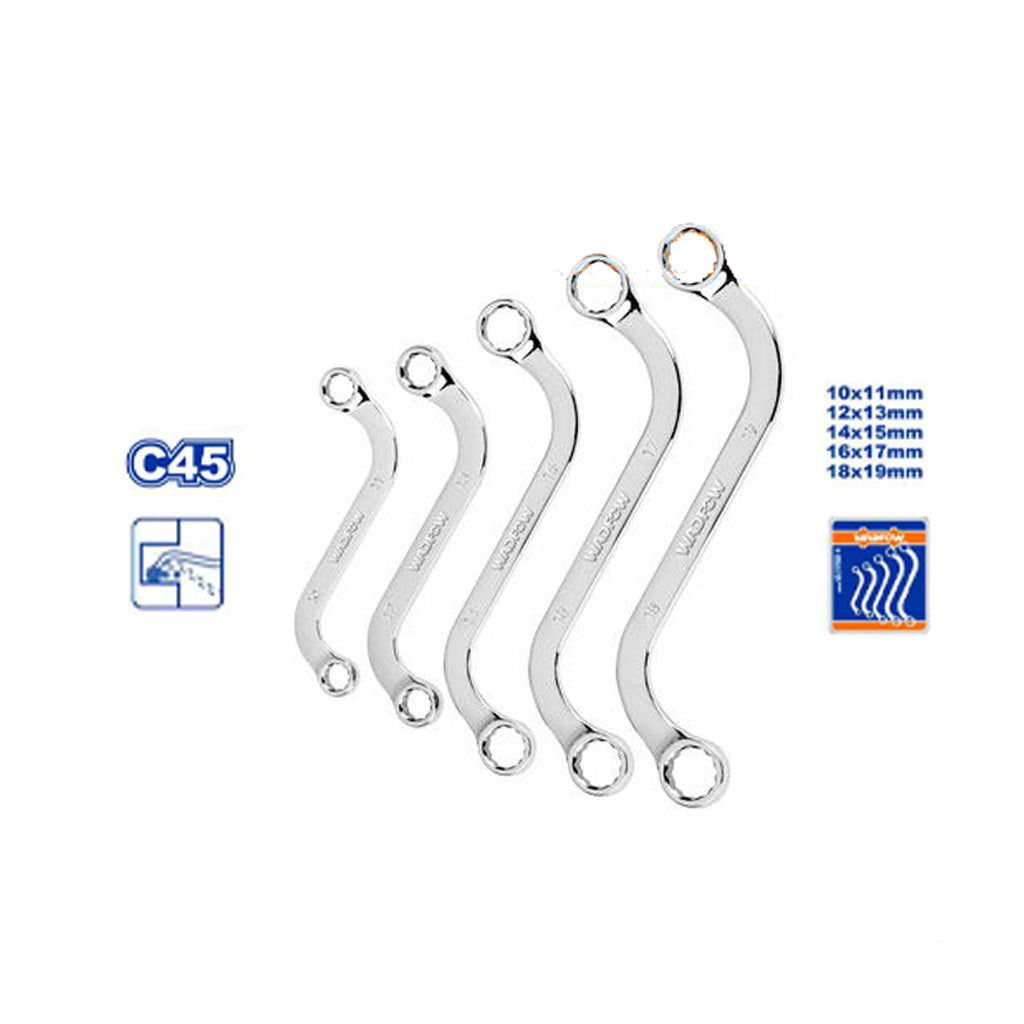 Set of 5 S-shaped double-head Ring Wrench 8-22mm 45# carbon steel, polished WFR4405