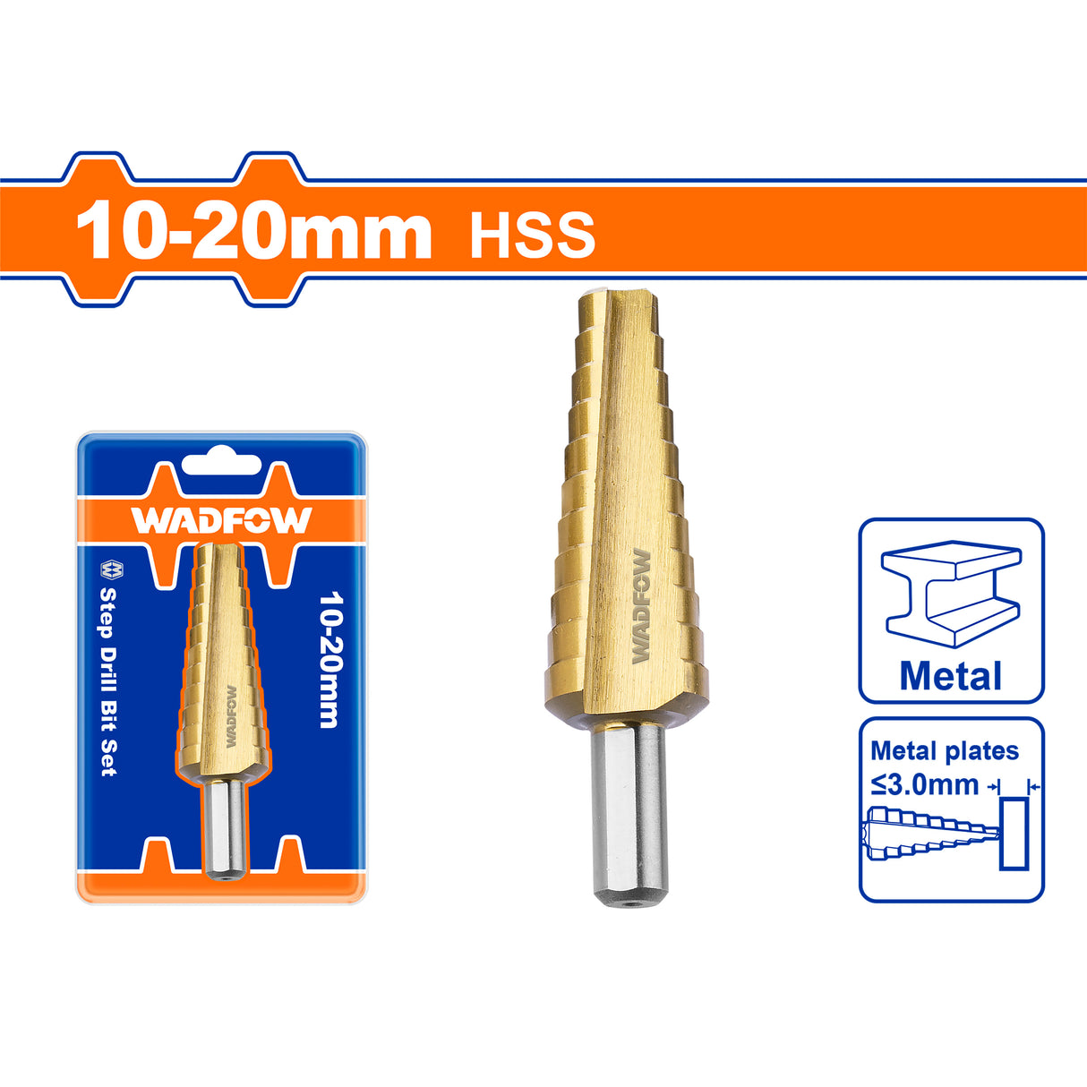 Wadfow Step Drill Cone Bits High Speed Steel 4-12mm / 4-20mm / 4-32mm / 6-35mm (WHT)