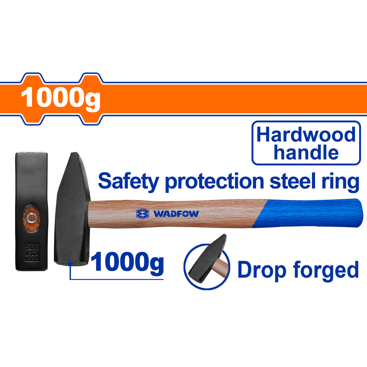 Wadfow Drop-Forged Carbon Steel Hammerhead Machinist Hammer With Hardwood Handle (WHT)