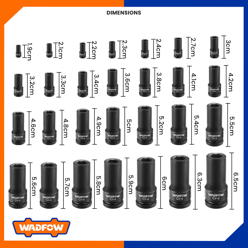 1-inches Cold Extrusion Drive Deep Impact Socket Set Cr-Mo 19mm-65mm