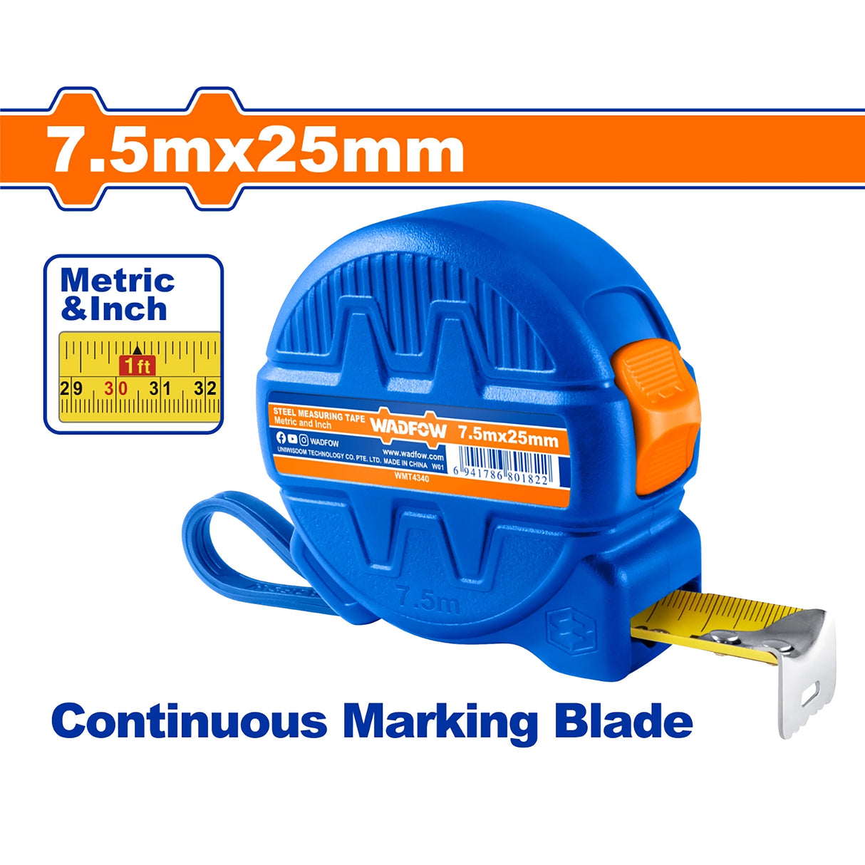 Steel Measuring Tape With Continuous Marking Blade 3m 5m 7.5m