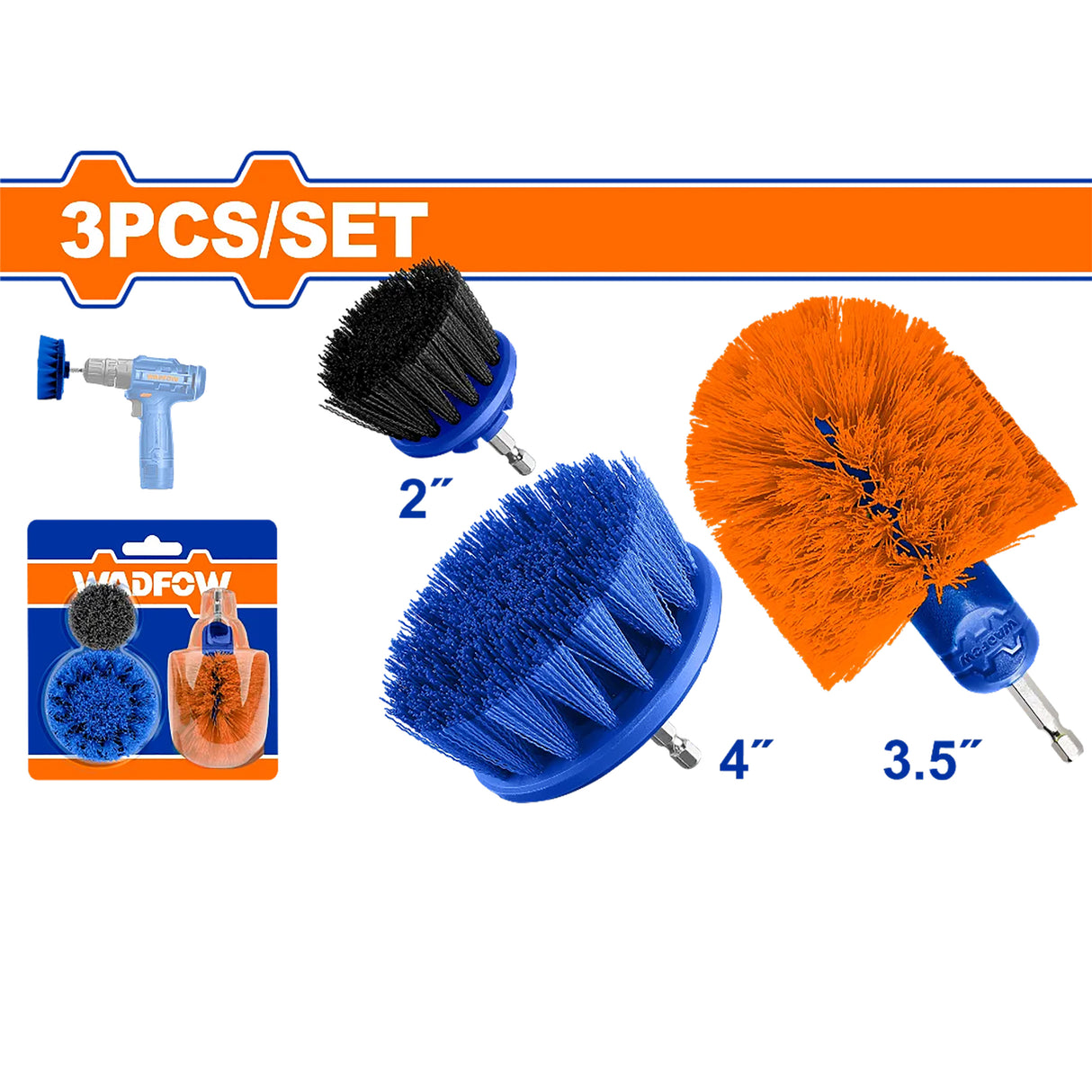 Wadfow WND5401 3PCS/Set 1/4inch Multi-Purpose Drill Brush Head Set