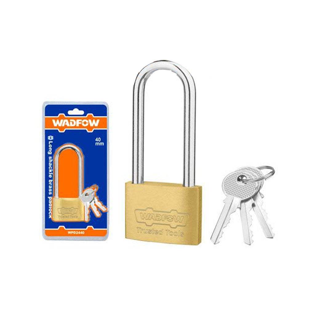 Wadfow Heavy Duty Long Shackle Brass Padlock Padlock 30mm-50mm W/ 3 Pcs Iron Keys WAD-HT