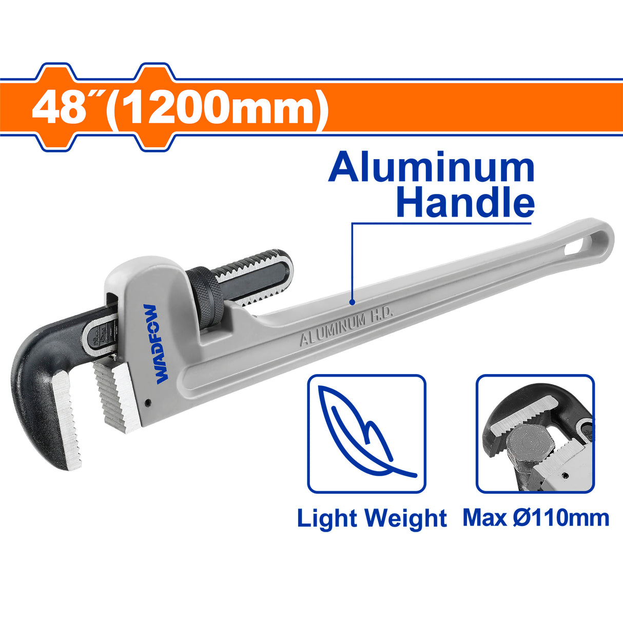 Wadfow Industrial Piping Wrench with Aluminum Handle 14inch | 18inch | 24inch | 36inch | 48inch
