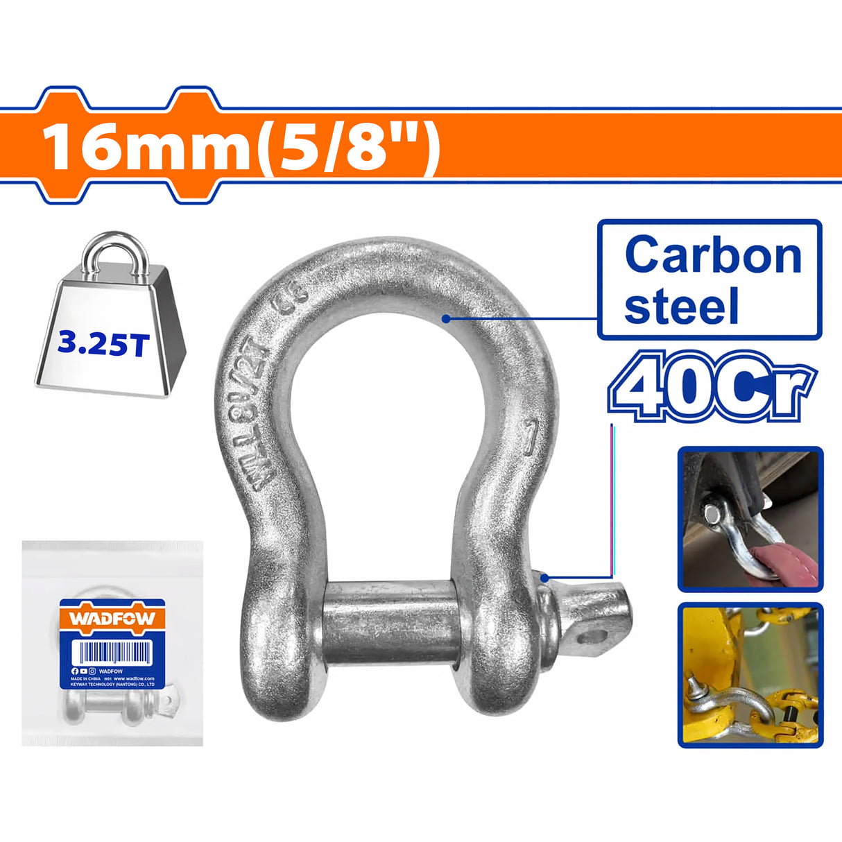 Screw PIN Anchor Shackle 16mm(5/8in), 22mm(7/8in), 25mm(1in) WAD-HT