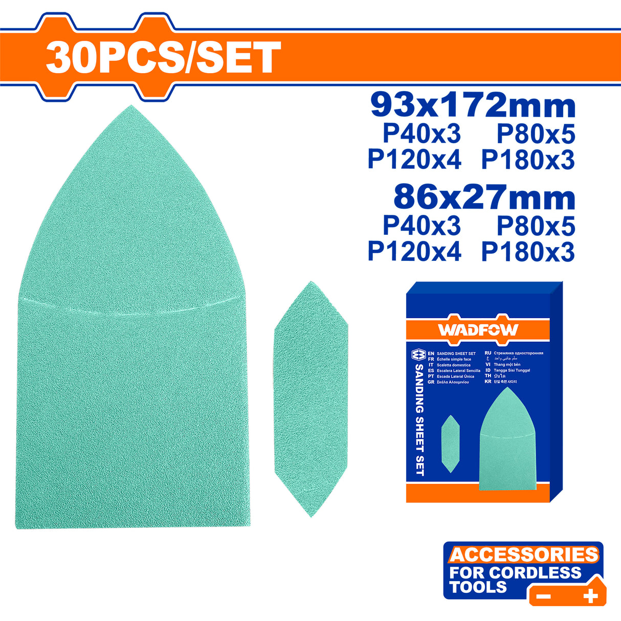 Wadfow 30PCS/Set Sanding Sheet for Orbital Sander & Palm Sander(Green) for Cordless Tools WAD-HT