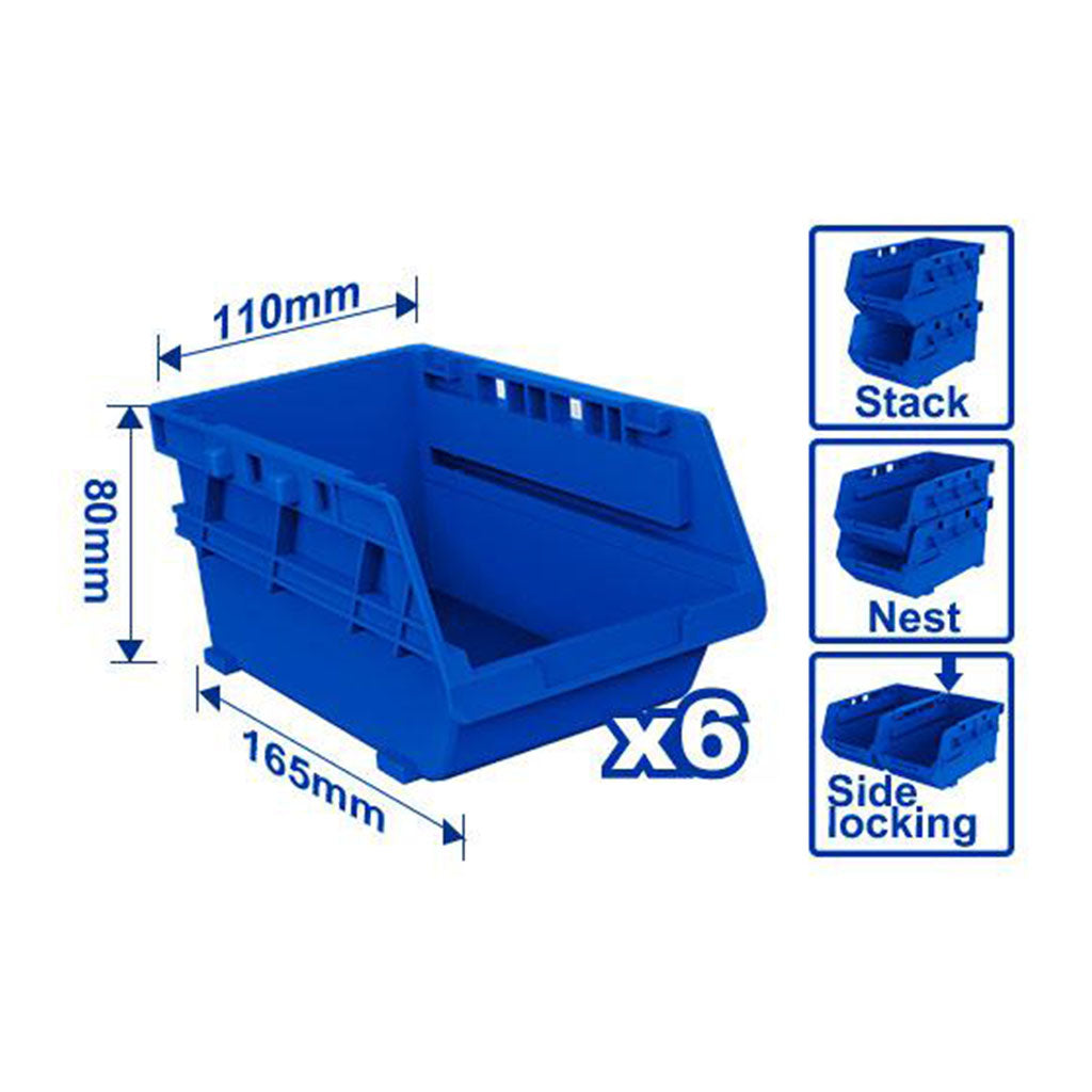 WADFOW Set of 6pcs Plastic Storage Bins WTB8336 – 165x110x80mm Open Type