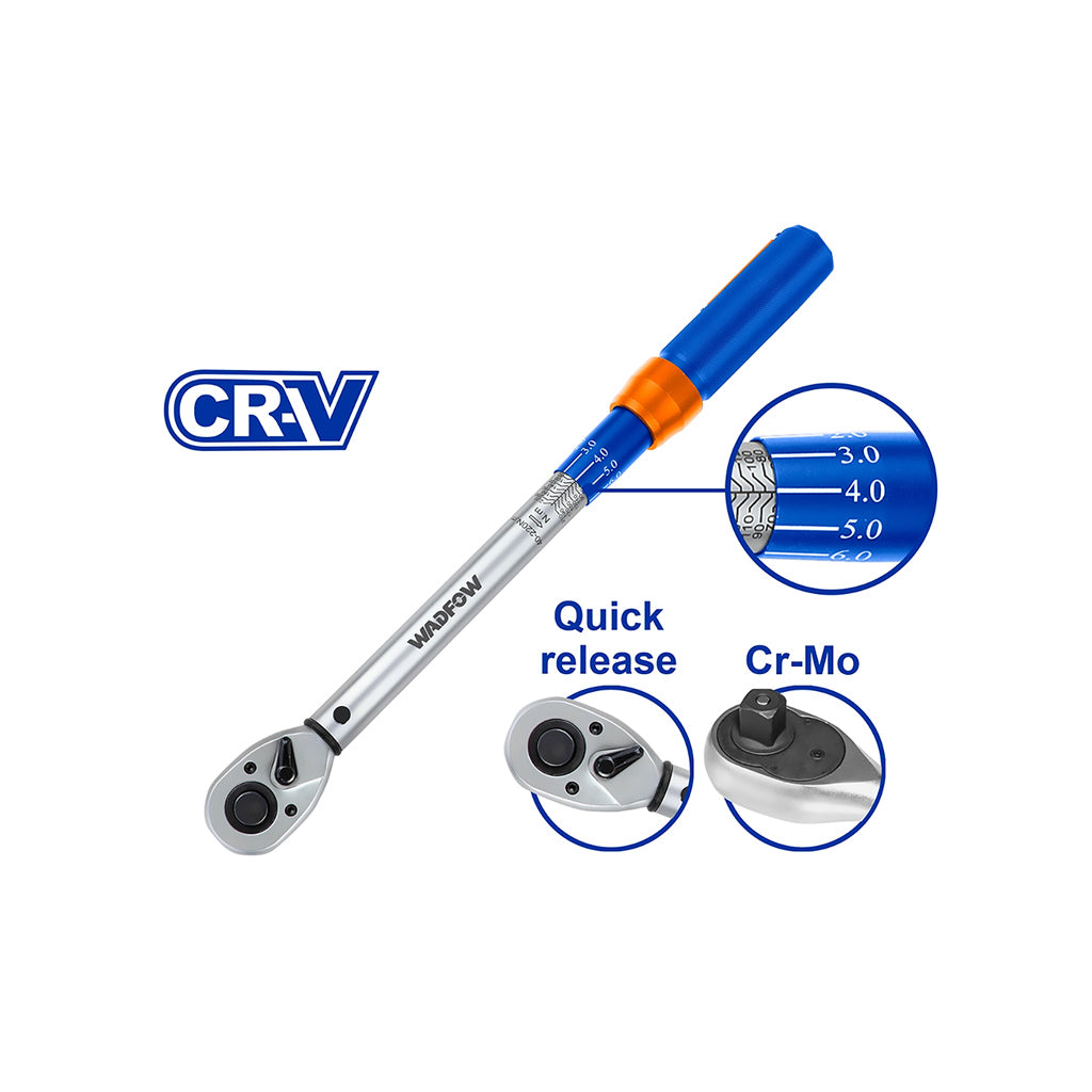 Wadfow Cr-V + Cr-Mo steel Heat Treatment Preset Torque Wrench 1/2,1/4,3/8 Inch