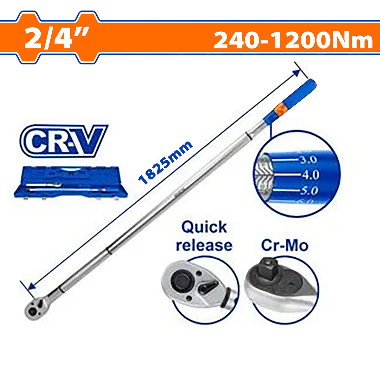 Wadfow Long Cr-V + Cr-Mo steel Heat Treatment Pre-set Torque Wrench WAD-HT