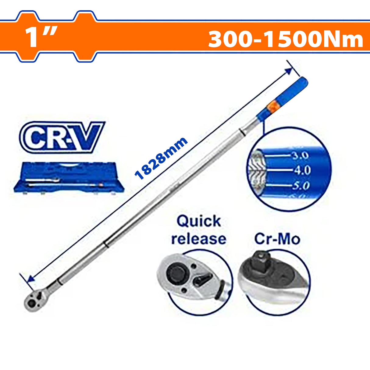 Wadfow Long Cr-V + Cr-Mo steel Heat Treatment Pre-set Torque Wrench WAD-HT