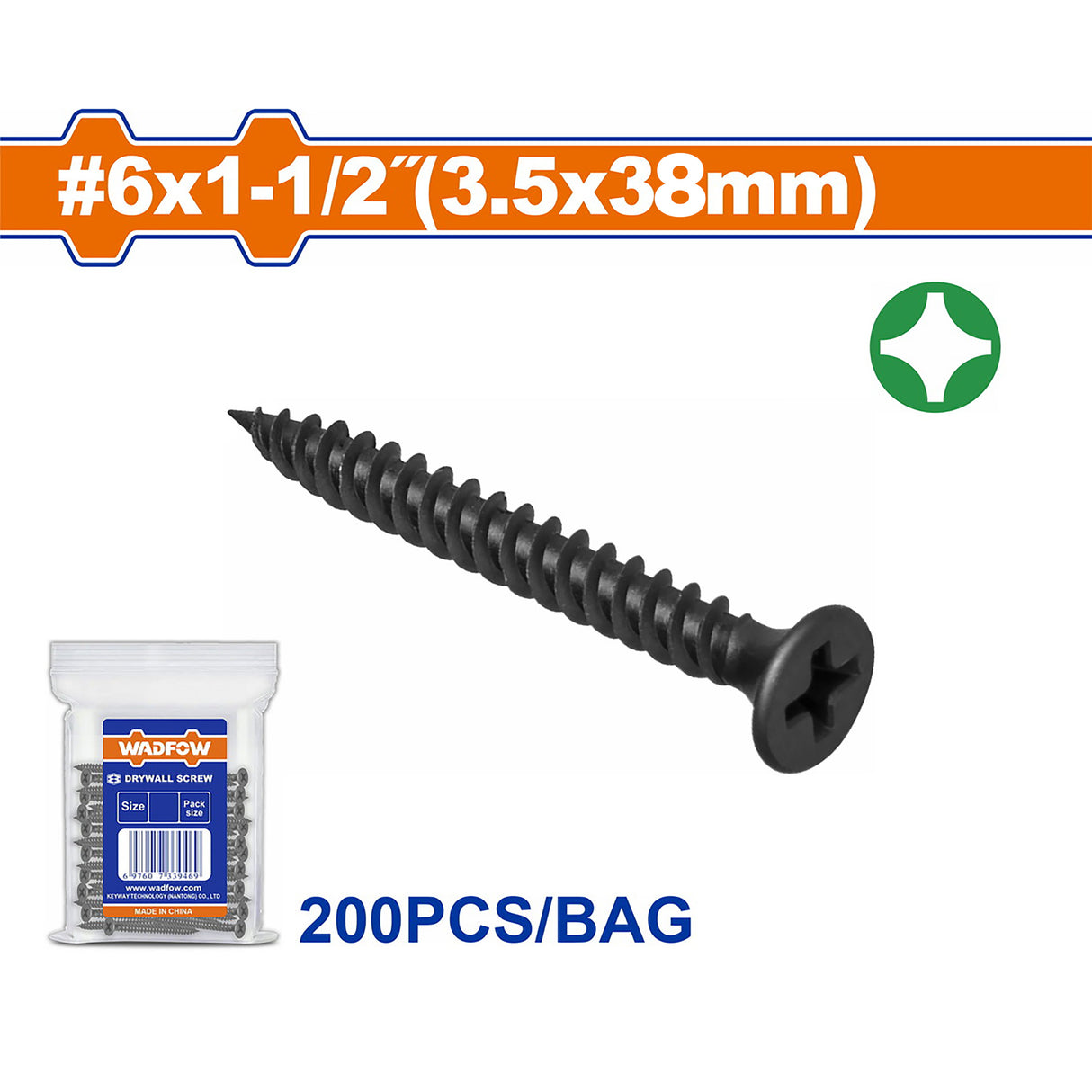 Wadfow 200pcs/300pcs High Quality Carbon Steel Drywall Screw SOLD PER PACK (WHT)