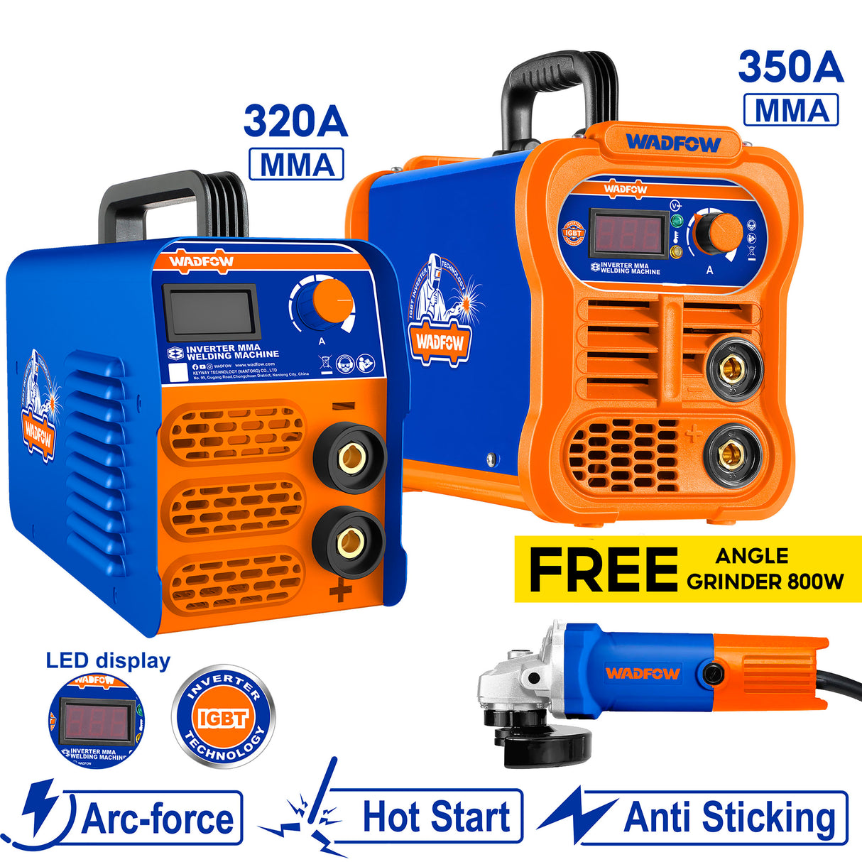 Wadfow 320A / 350A MMA Welding Machine Inverter Portable IGBT with Free Angle Grinder
