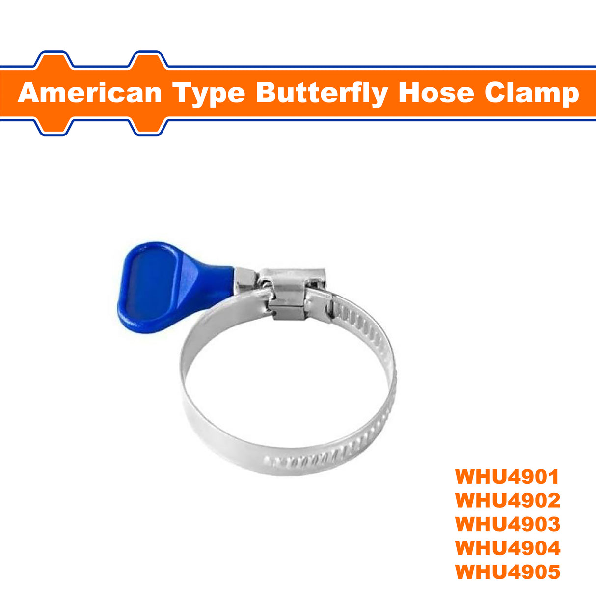 WHU490 American Type Butterfly Hose Clamp great for used in a leaking environment with handle