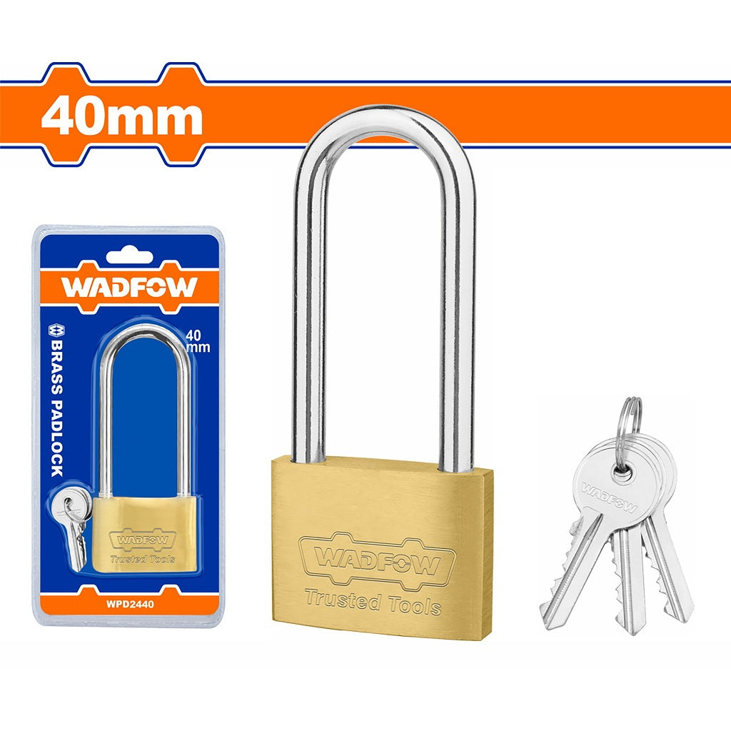 Wadfow Heavy Duty Long Shackle Brass Padlock Padlock 30mm-50mm W/ 3 Pcs Iron Keys WAD-HT