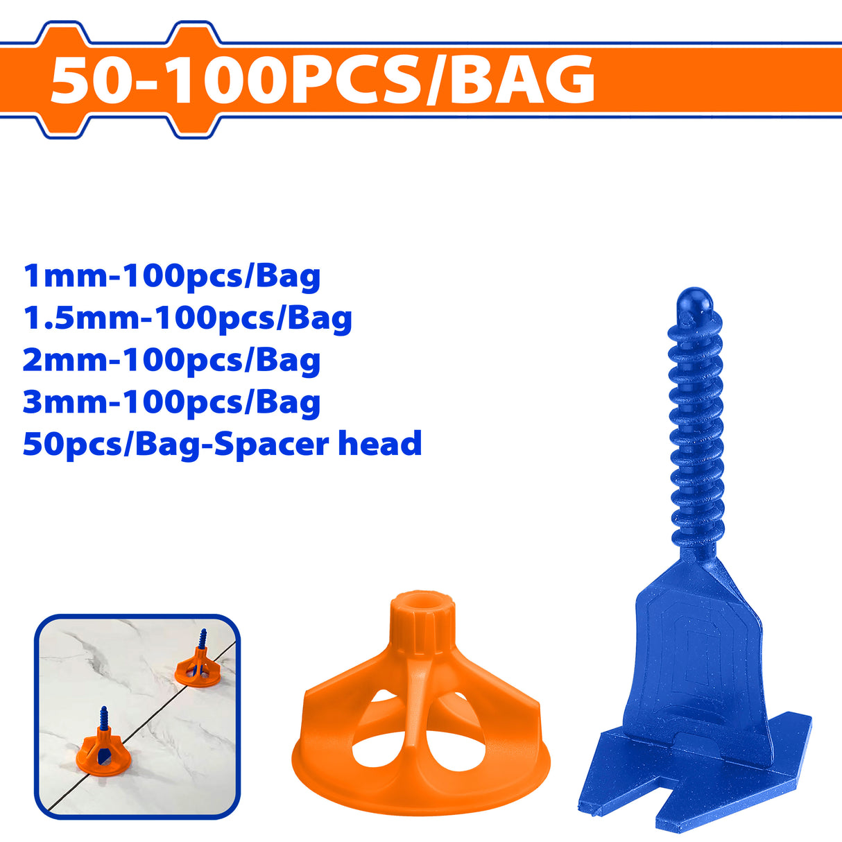 Wadfow 50-100PCS/Bag Tile Spacer Tile Leveling System Tile Leveler Spacer WXZ9 (WHT)