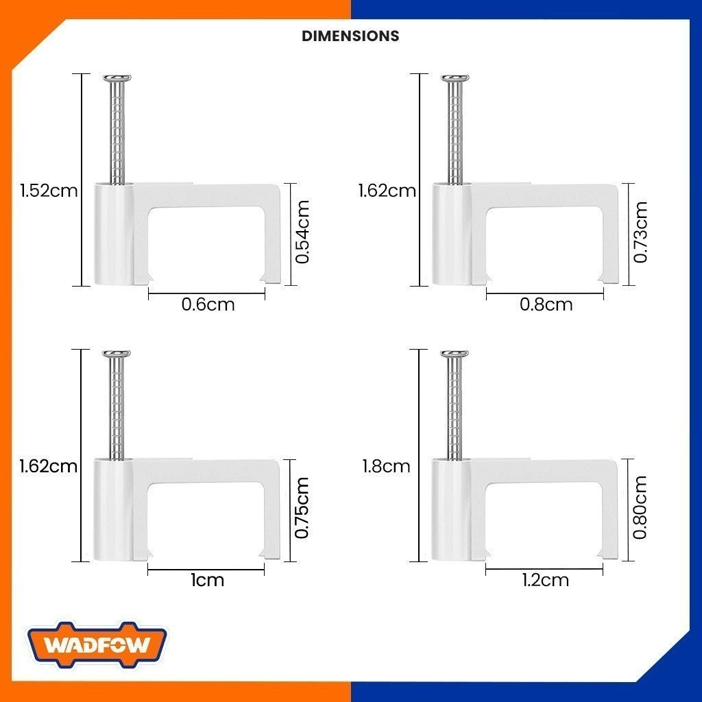 WFQ2 Rectangular Plastic Construction and Zinc Plated Nails Cable Clips 100pcs/set (White)