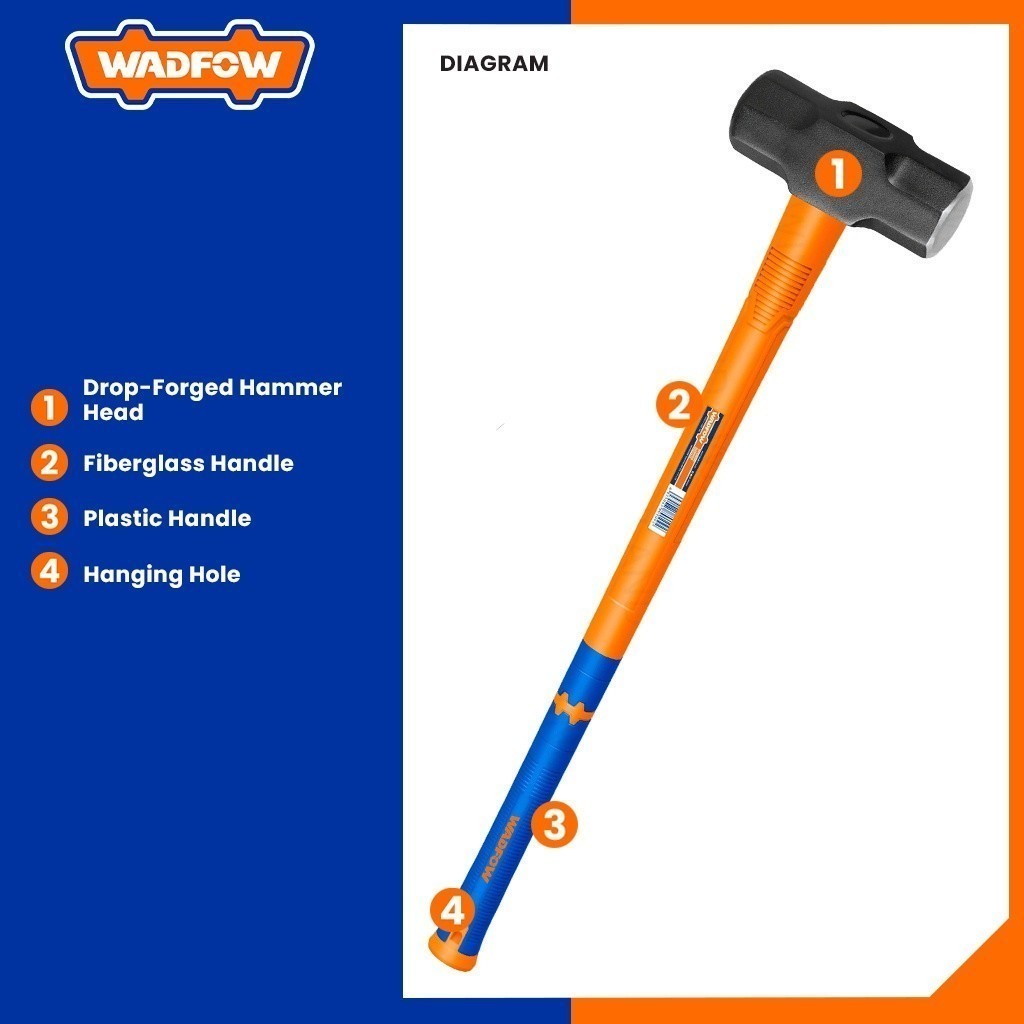 Wadfow Long Handle Sledge Hammer w/ Fiberglass Handle