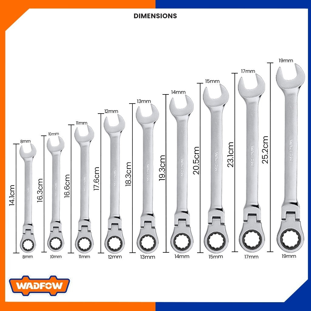 8mm-19mm Flexible Ratchet Spanner 180°