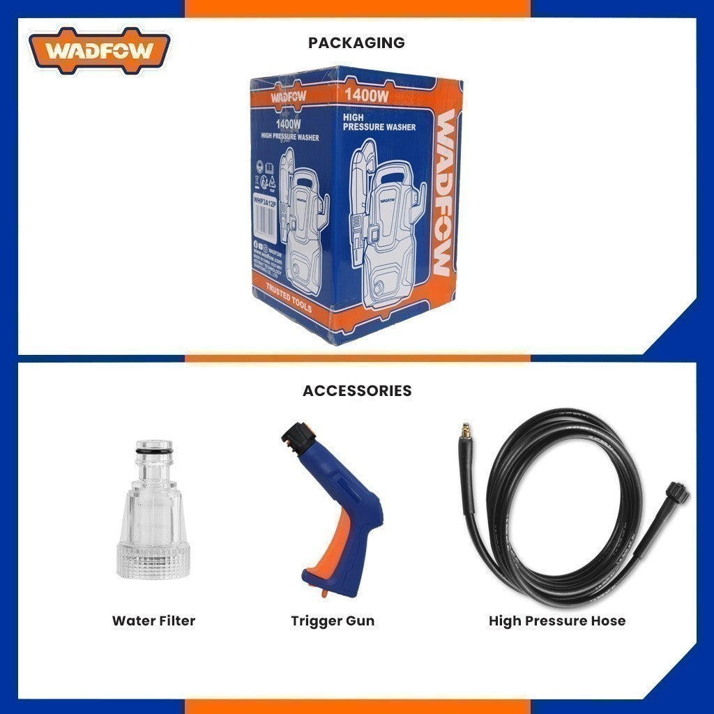 Wadfow 90 Bar 1400 Watts Self Priming High Pressure Washer with Auto Stop System (Power Product)