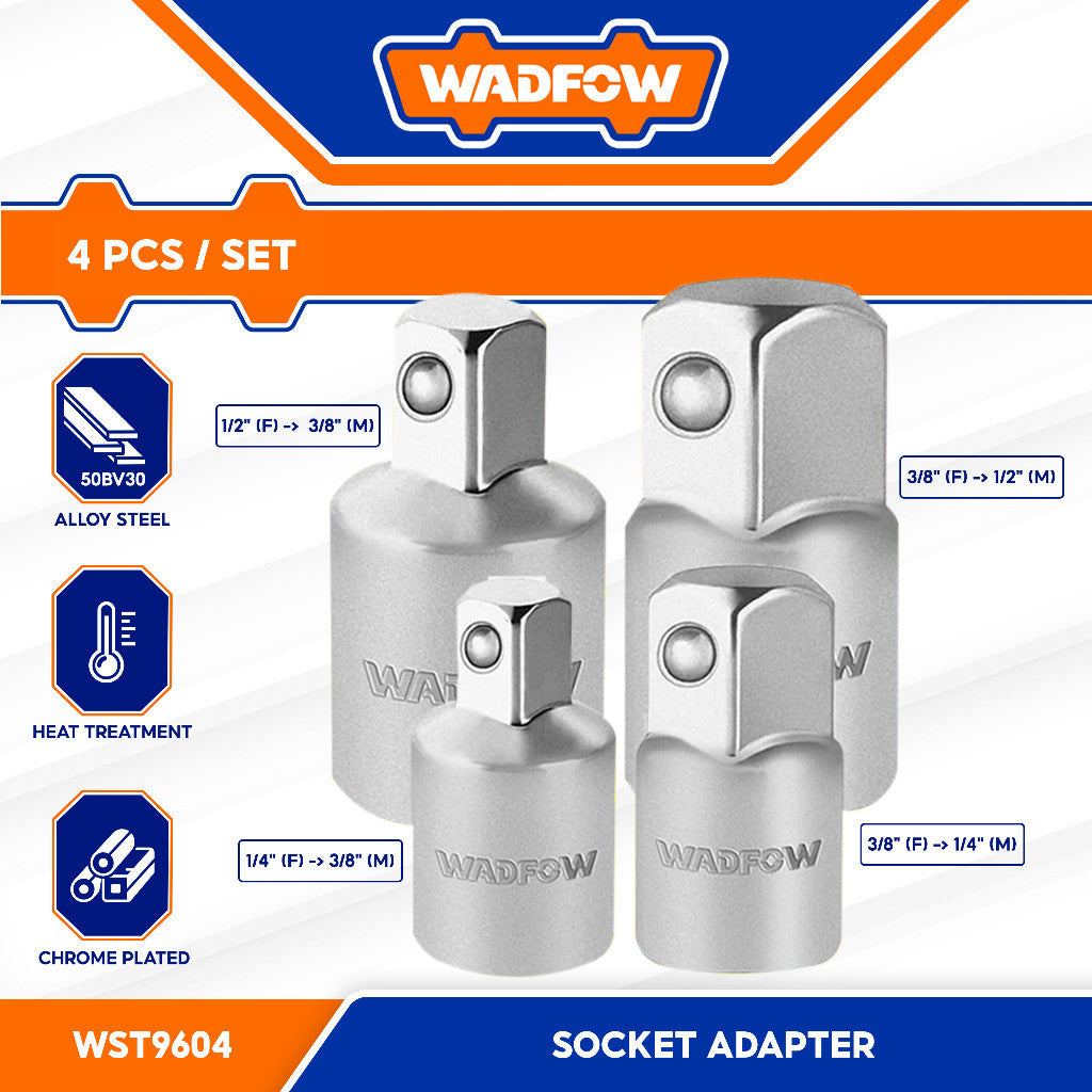 Wadfow WST9604 Set of 4pieces Socket Adapter with Heat Treatment Chrome Plated 50BV30 Steel Material