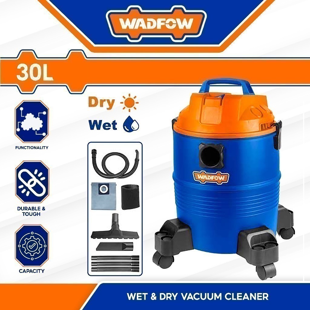 Wadfow 30 Liters Wet & Dry Vacuum Cleaner Capacity Household Floor Cleaning Tools 1200W