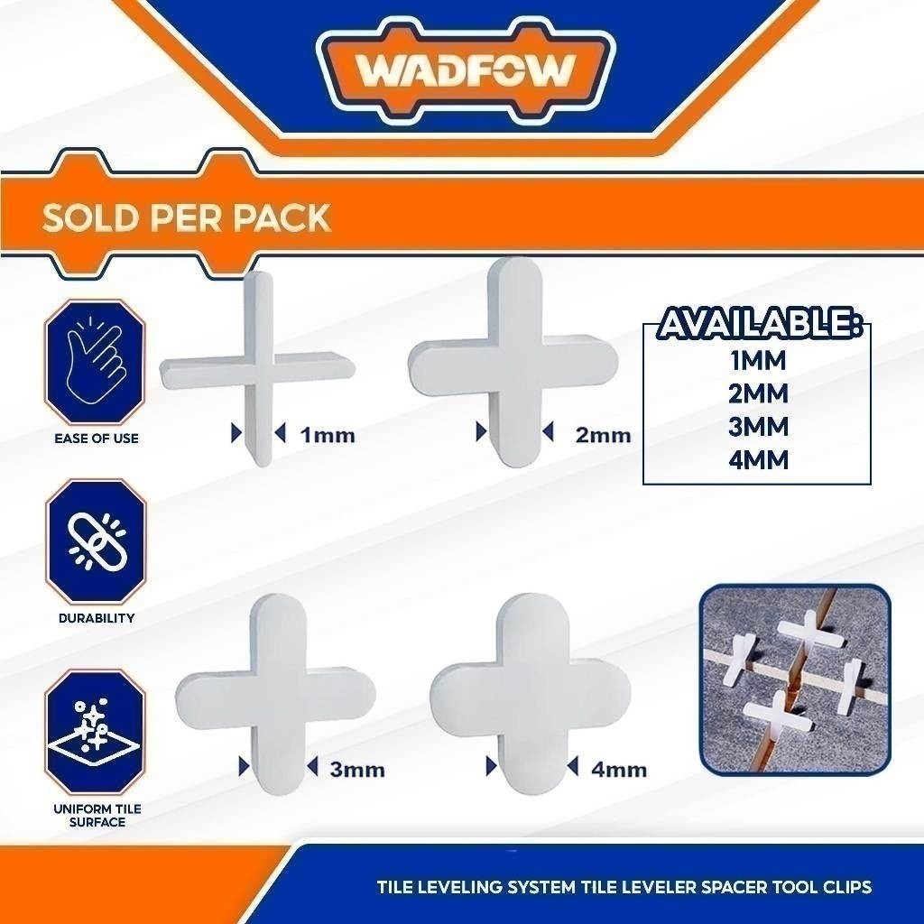 Wadfow 100pcs Tile Spacer 1.0mm to 4.0mm Tile Leveling System Tile Leveler Spacer Tool Clips
