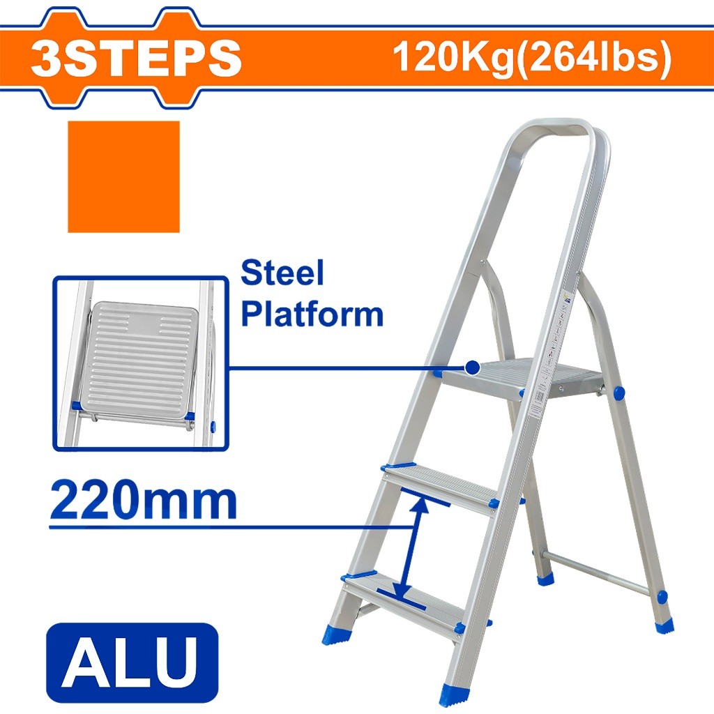 Wadfow 2-Steps to 8-Steps Aluminum & Steel Non-slip Steps with Wide Platform Household Ladder
