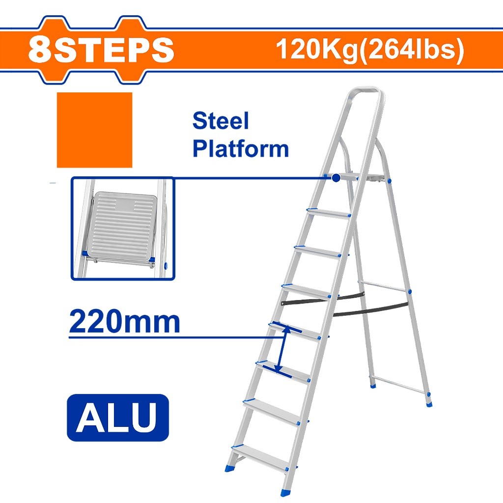 Wadfow 2-Steps to 8-Steps Aluminum & Steel Non-slip Steps with Wide Platform Household Ladder