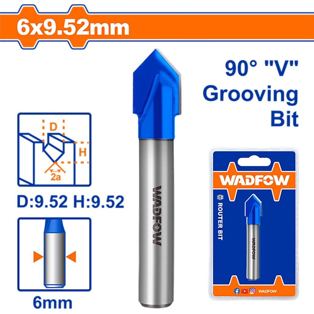 Wadfow 6.35mm|8mm|9.5mm|12.7mm Router Bit V-Type Slotting Cutter Bit SOLD PER PIECE