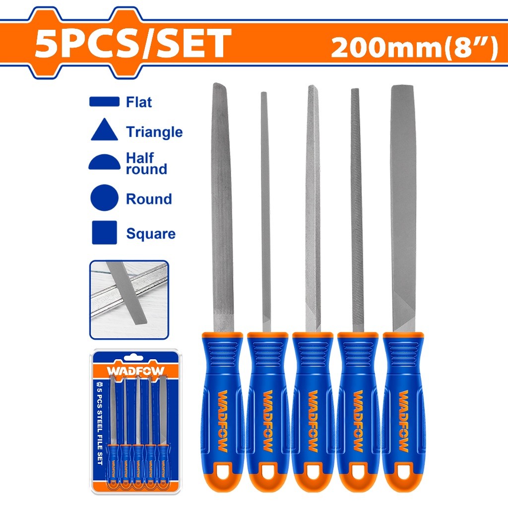 Wadfow WSF2405 5PCS/Set 8inch/200mm Industrial T12-Steel Metal Files