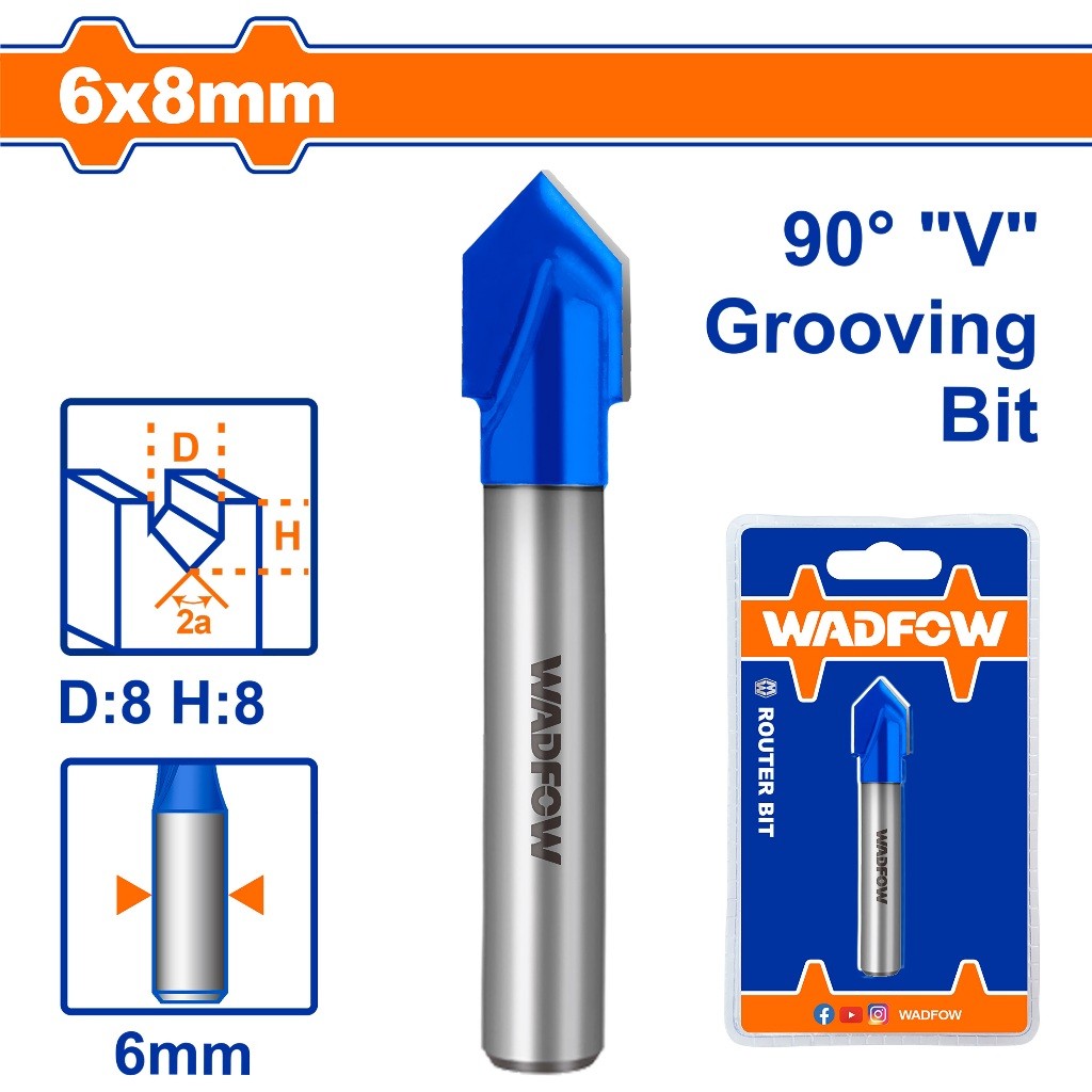 Wadfow 6.35mm|8mm|9.5mm|12.7mm Router Bit V-Type Slotting Cutter Bit SOLD PER PIECE