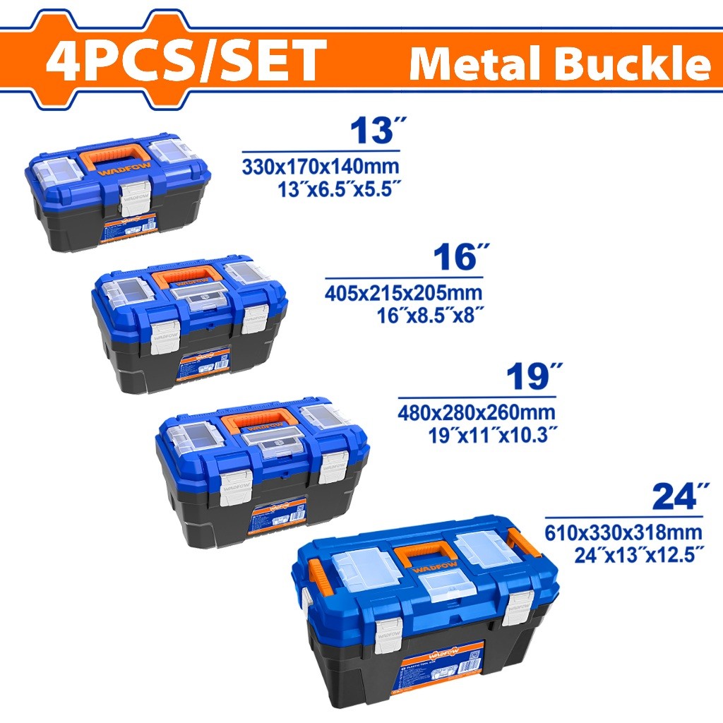 Wadfow WTB2104|WTB4104 4PCS/SET Plastic Tool Box Storage Organizer Case with Metal & Plastic Buckle