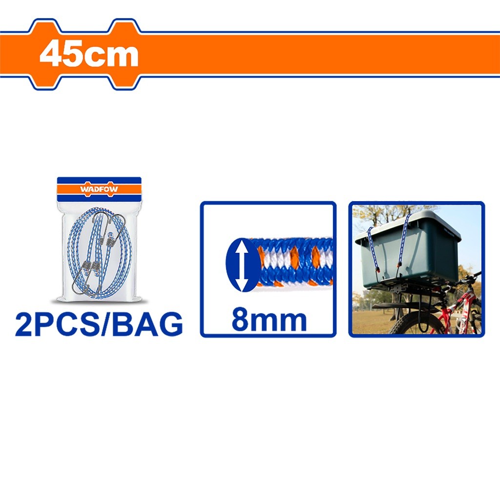 Wadfow 2PCS/Set 45cm | 60cm | 90cm PP Rope & Rubber Elastic Octopus Luggage Bicycle Strap Rope Set