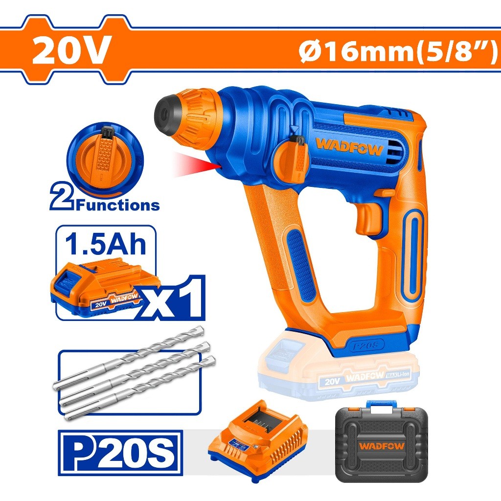 Wadfow WLM1516/WLM1B161 P20S 20V Lithium-Ion Cordless Rotary Hammer with & without Battery-Charger