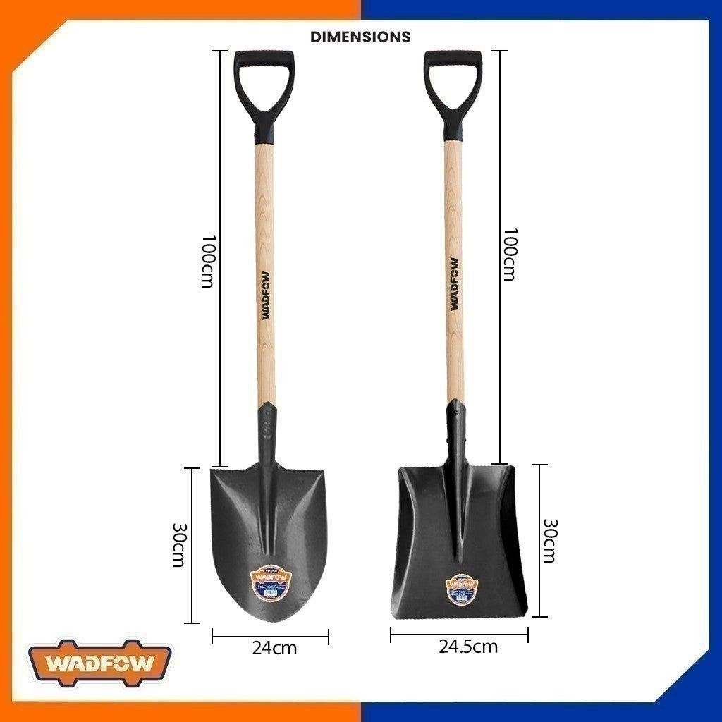 Wadfow WSE13 Carbon Steel Shovel with wooden handle Round & Square (1000mm)