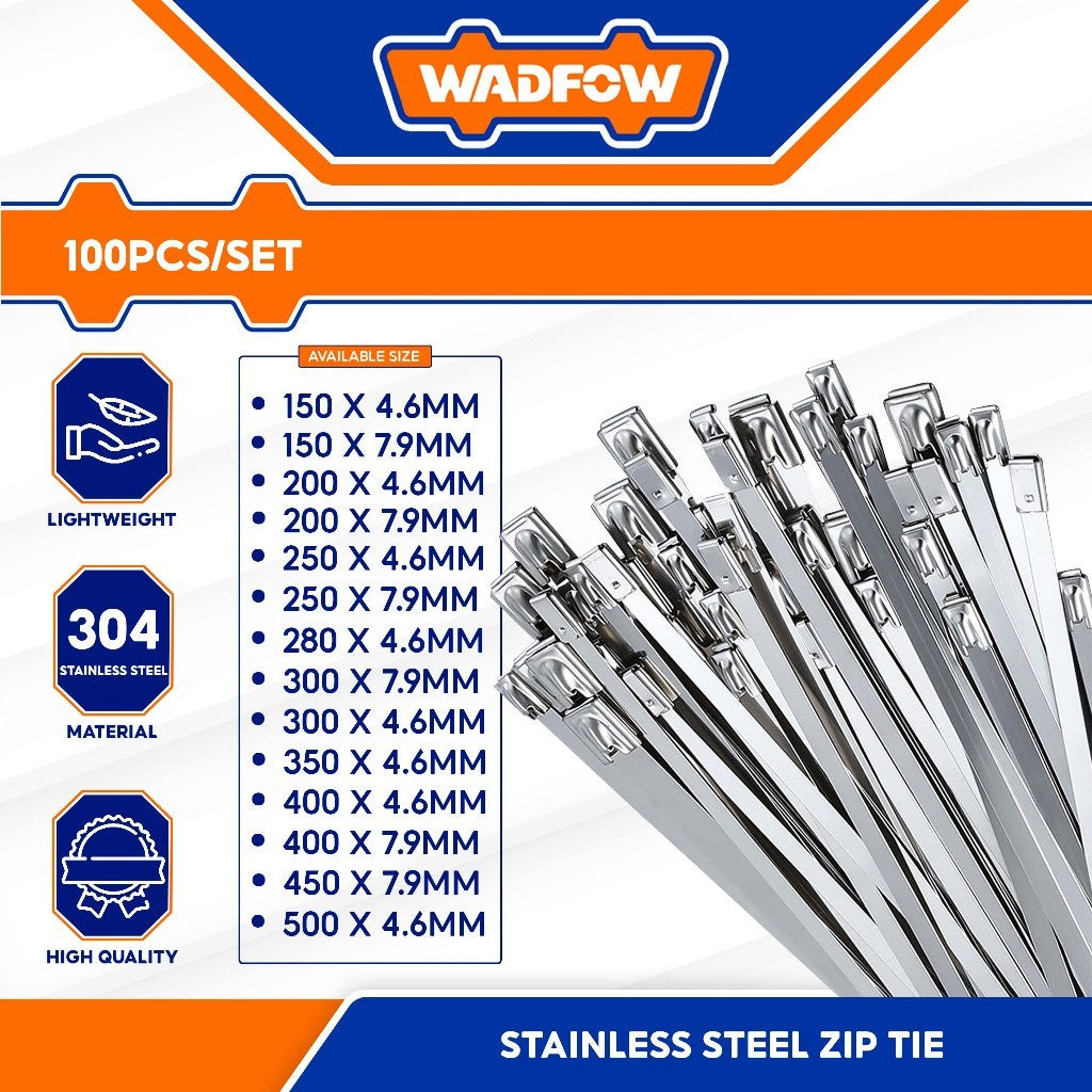 Wadfow 100pcs Stainless Steel Zip Tie Heavy Duty Multi-Purpose Self-Locking Cable (WHT)