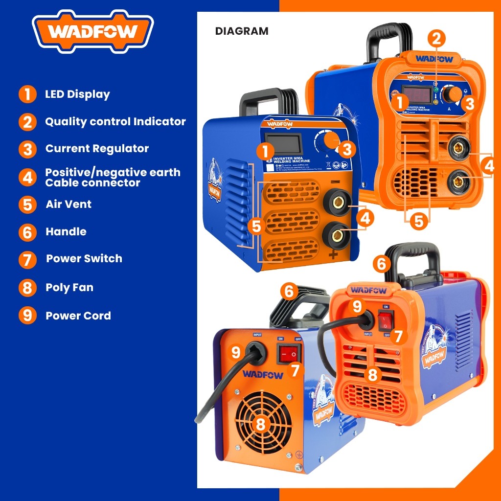 Wadfow 320A / 350A MMA Welding Machine Inverter Portable IGBT with Free Angle Grinder