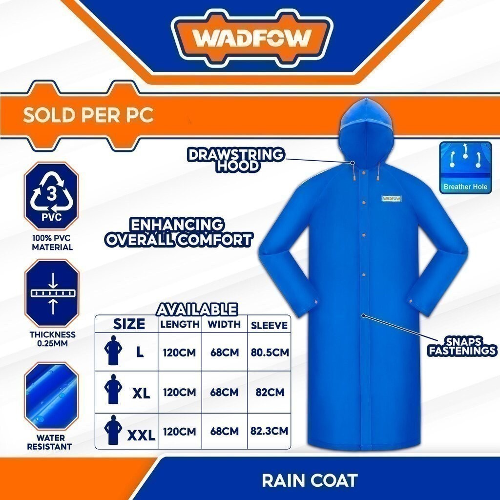 Wadfow Rain Coat 100% New PVC Material Raincoat (Medium, Large, X-Large, XX-Large, XXX-Large) (WHT)