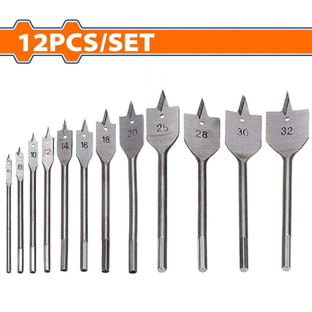 Wadfow WWF6512 12PCS/SET 1/4" Hex Flat Wood Drill Bits Set