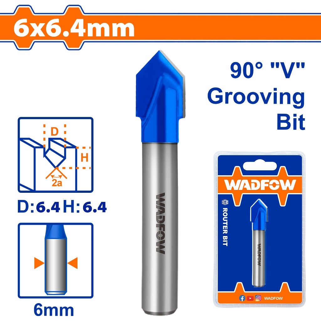 Wadfow 6.35mm|8mm|9.5mm|12.7mm Router Bit V-Type Slotting Cutter Bit SOLD PER PIECE